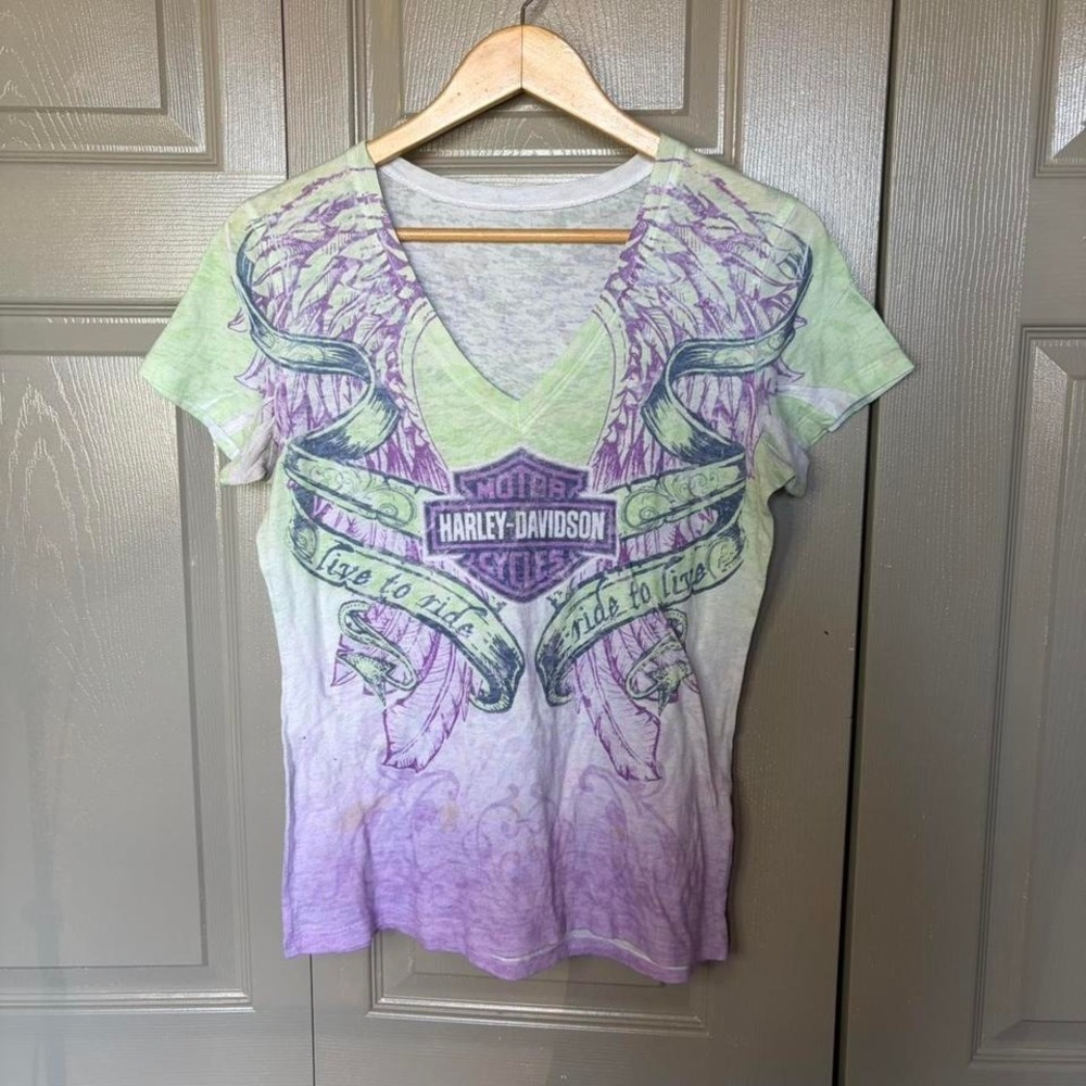 Y2K Harley Davidson top  Size S purple‎ biker grunge y2k wings